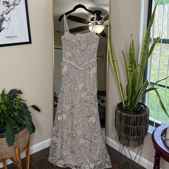 silver embellished beaded corset maxi dress Corset-Bodice Strapless Long Beaded Prom Dress Black / 6